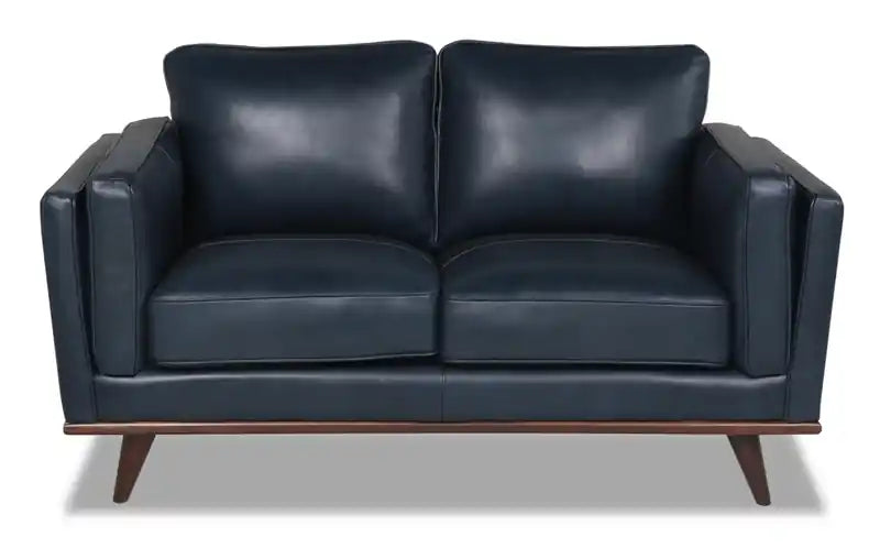Vivia 63 Genuine Leather Loveseat with Removable Seat Cushions and Wood Base - Caramel Brown