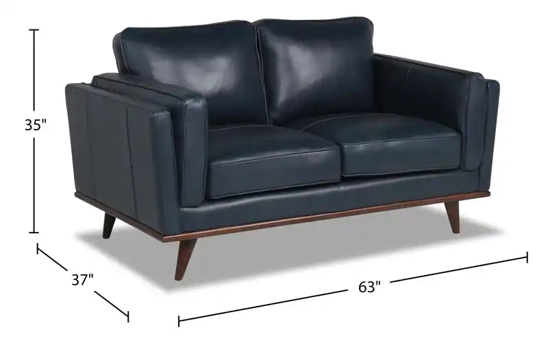 Vivia 63 Genuine Leather Loveseat with Removable Seat Cushions and Wood Base - Caramel Brown
