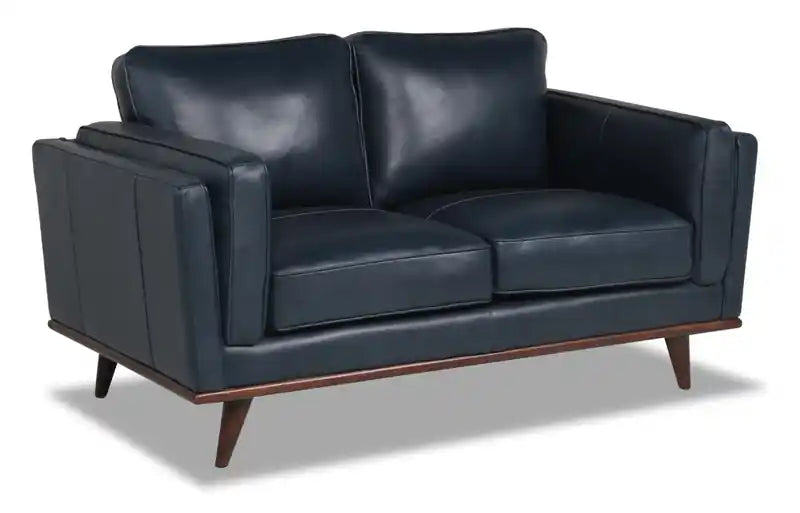 Vivia 63 Genuine Leather Loveseat with Removable Seat Cushions and Wood Base - Caramel Brown