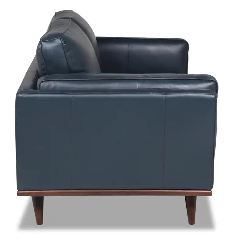 Vivia 63 Genuine Leather Loveseat with Removable Seat Cushions and Wood Base - Caramel Brown