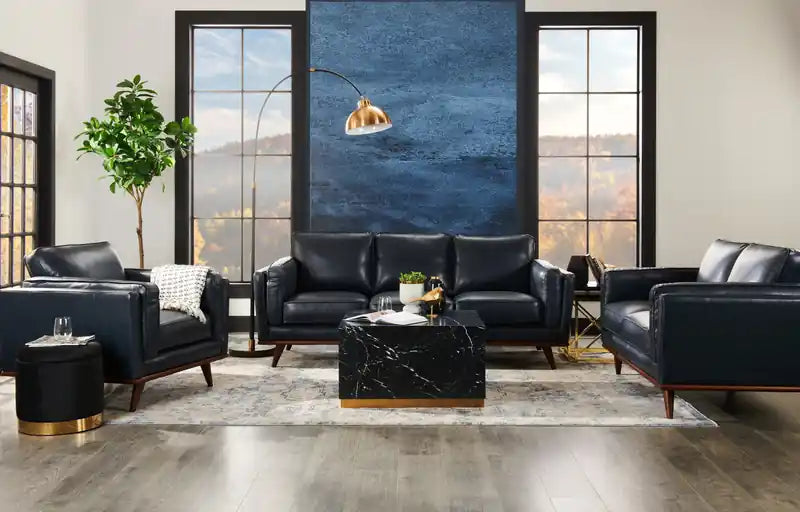 Vivia 63 Genuine Leather Loveseat with Removable Seat Cushions and Wood Base - Caramel Brown