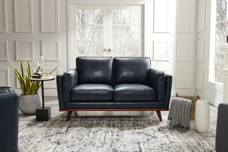 Vivia 63 Genuine Leather Loveseat with Removable Seat Cushions and Wood Base - Caramel Brown