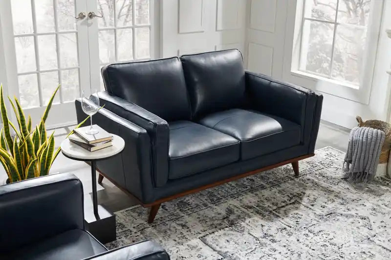 Vivia 63 Genuine Leather Loveseat with Removable Seat Cushions and Wood Base - Caramel Brown