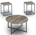 Wadeworth 31.5 Rustic 3-Pack Coffee + 2 End Tables - Taupe with Metal Legs
