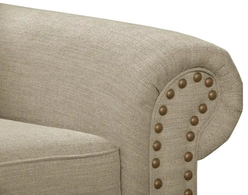 Made in Canada Wynn 47 Chenille Fabric Chair with Nailhead Trim and Wood Bun Legs