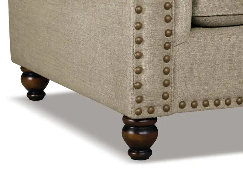 Made in Canada Wynn 47 Chenille Fabric Chair with Nailhead Trim and Wood Bun Legs