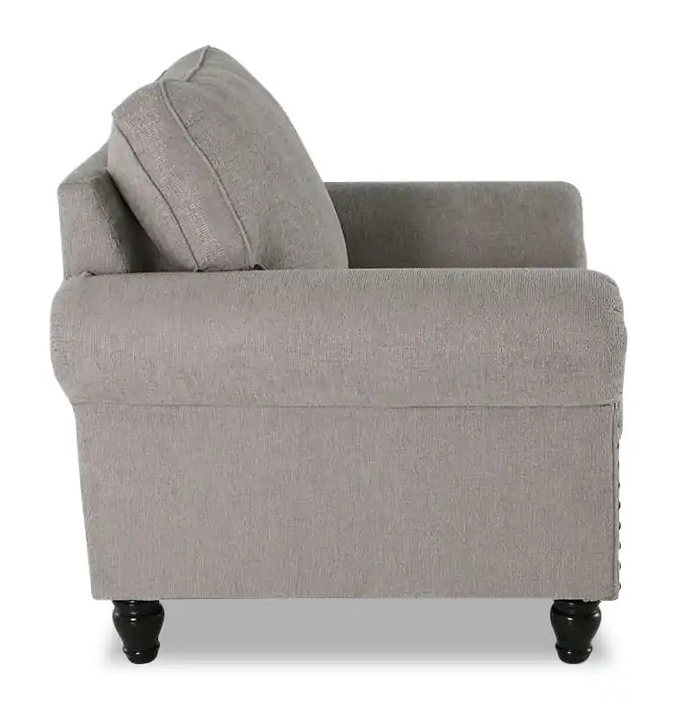 Made in Canada Wynn 47 Chenille Fabric Chair with Nailhead Trim and Wood Bun Legs