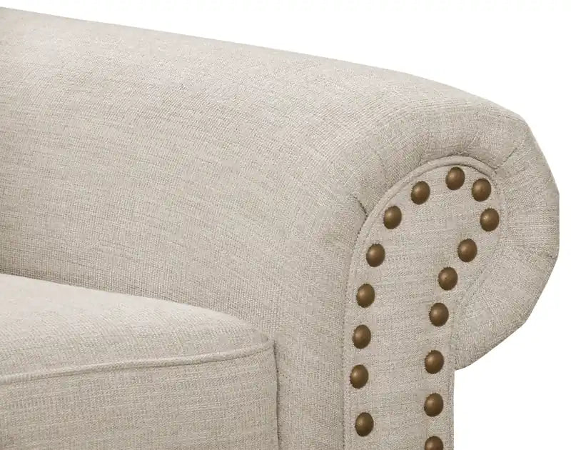 Made in Canada Wynn 47 Chenille Fabric Chair with Nailhead Trim and Wood Bun Legs