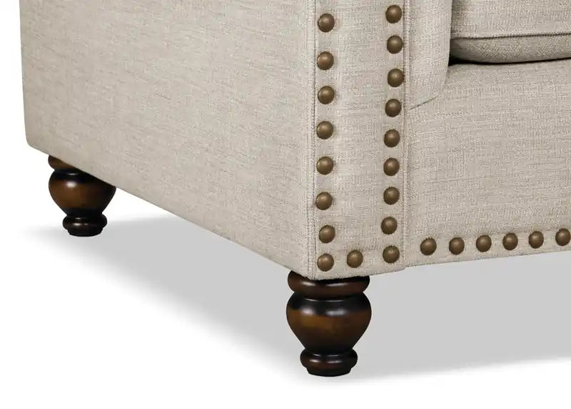 Made in Canada Wynn 47 Chenille Fabric Chair with Nailhead Trim and Wood Bun Legs